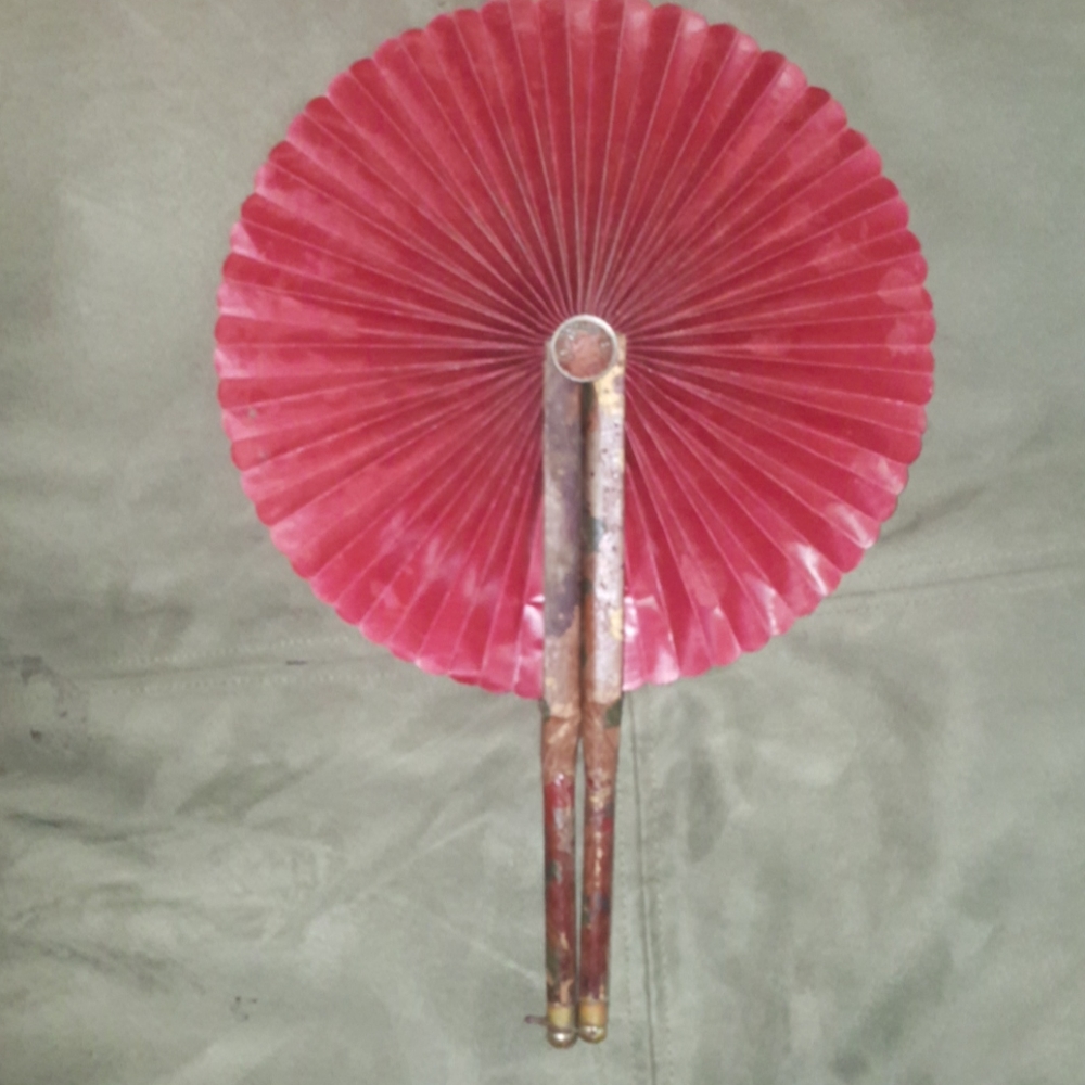 Victorian Red Fan Designed Wood Leather Handles